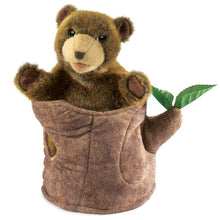 Load image into Gallery viewer, Bear in Tree Stump Puppet
